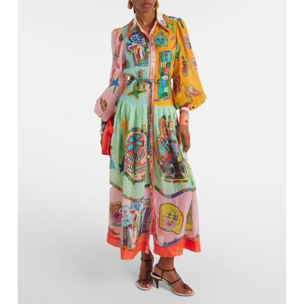 NWOT ALÉMAIS Ramie Balloon Sleeve Pleated Maxi Shirt Dress Long Sleeves Sz 6